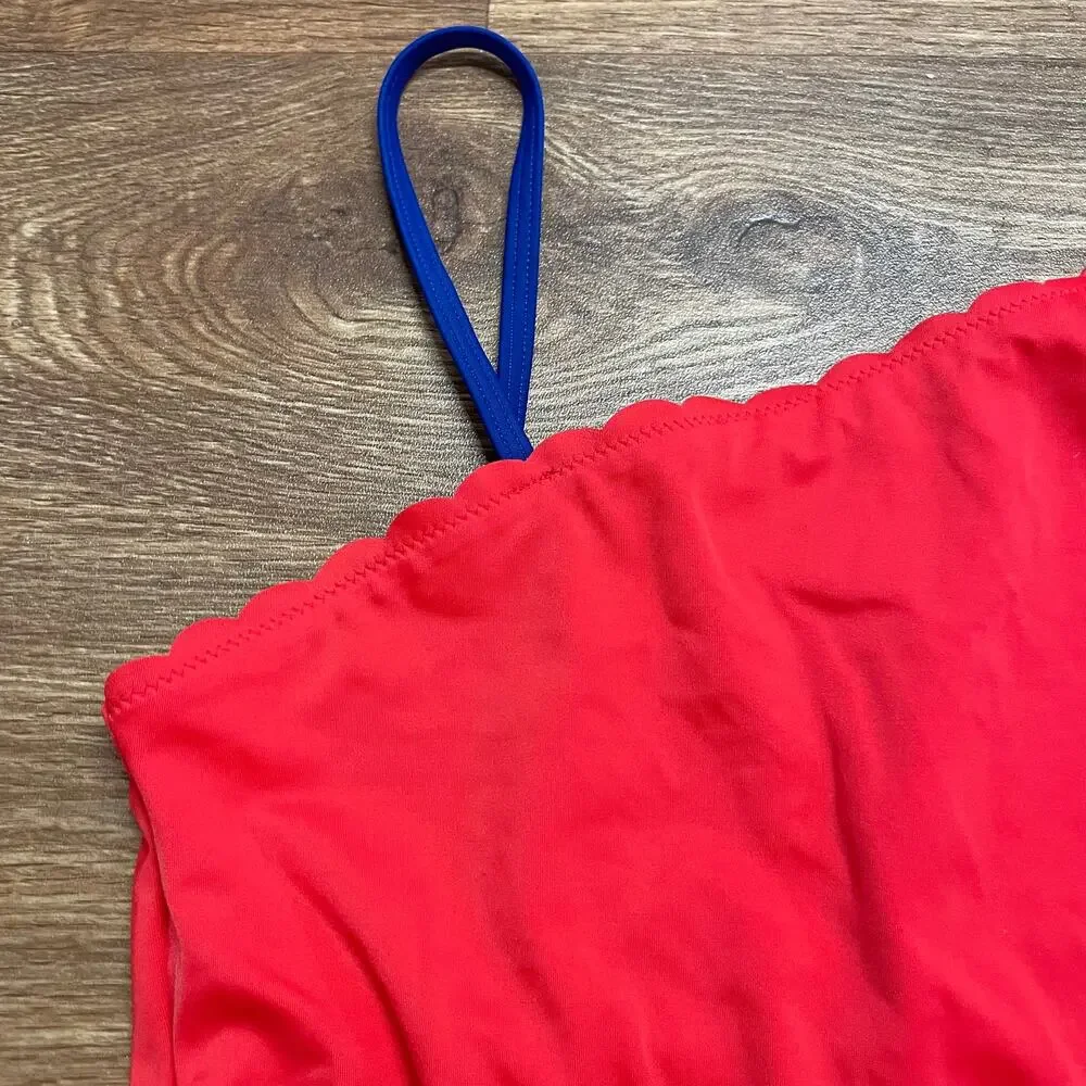 Lands End Girls Solid Red Blue Scalloped Tankini Swim Top Size 16